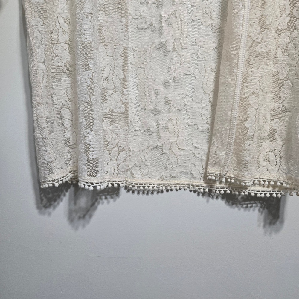 Express Womens XS Cream Floral Lace Pom Pom Trim Kimono Open Front Cardigan - Picture 4 of 5